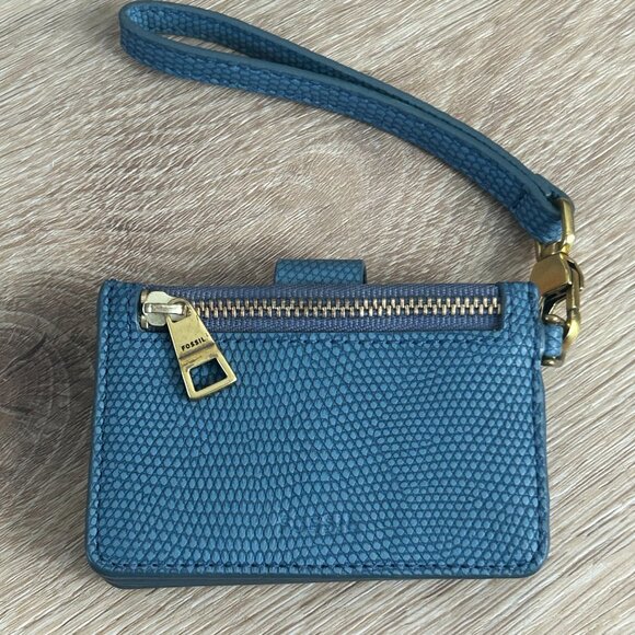 FOSSIL Mini Tab Card Wallet Wristlet Faded Indigo - Accordion Style Wallet - EUC - Picture 3 of 6
